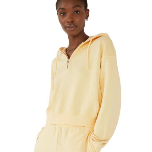 Aritzia Wilfred Free Terry Fleece 1/4-Zip Hoodie Organic Cotton Sweatshirt - Picture 1 of 8